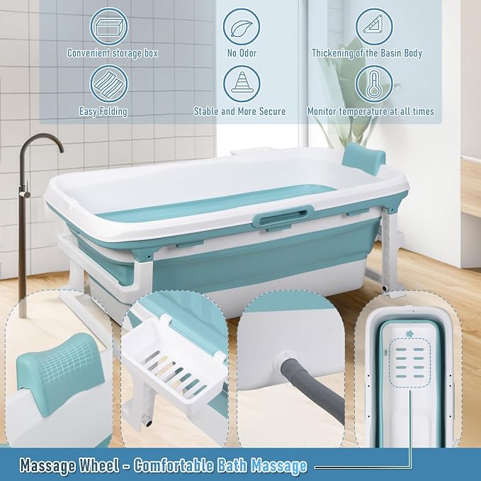 Portable Folding Bathtub for Adults, Large Collapsible Bathtub Freestanding - Image 7