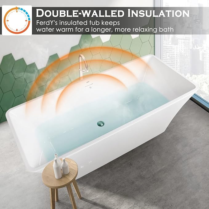FerdY Sentosa 67" Acrylic Freestanding Bathtub, Contemporary Design Soaking Tub - Image 2