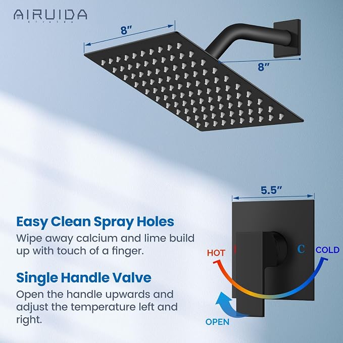 Airuida Shower Faucet Set Bathroom Rain Shower System SUS304 Stainless Steel - Image 4
