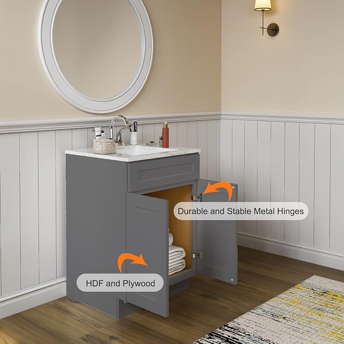 ROOMTEC Bathroom Cabinet, Morden Bathroom Sink Vanity Storage Cabinet, Shaker - Image 4