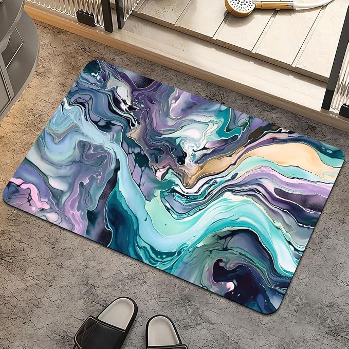 Bath Mat Rug, Cool colors abstract marble Non Slip Quick Dry Super Absorbent by ZHUZHISHAN