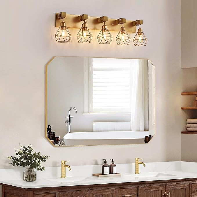 Farmhouse Bathroom Light Fixtures, 5-Light Gold Bathroom Vanity Light, Rustic - Image 2