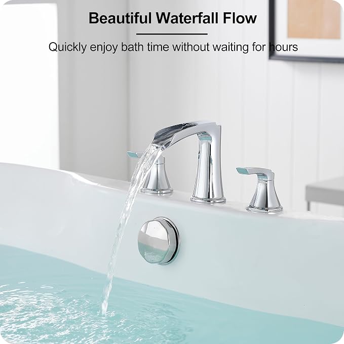 Widespread Waterfall Bathtub Faucet Set, Brass Chrome Roman Tub Faucet 3 Hole 8 - Image 8