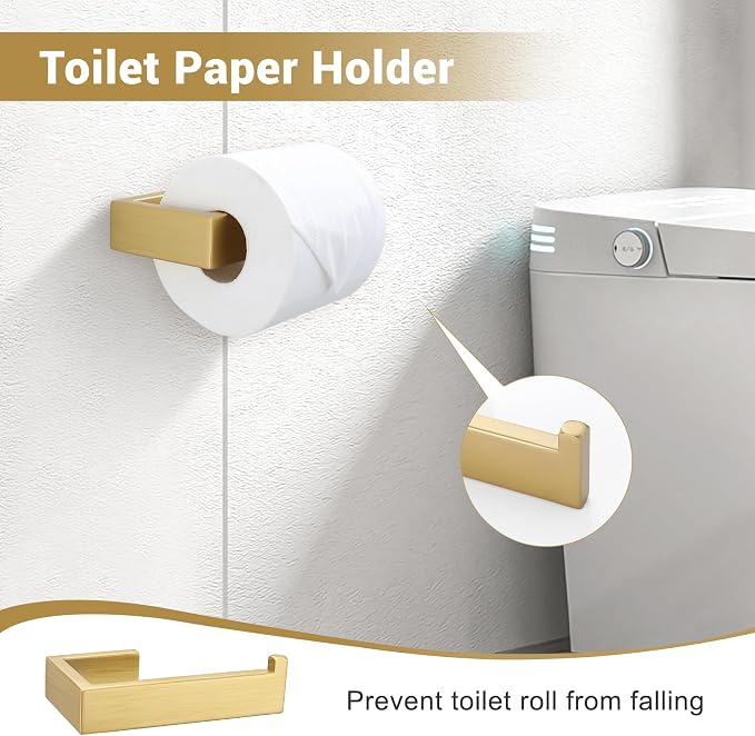 Brushed Gold Bathroom Hardware Set, 4-Piece Bath Towel Bar Set SUS304 Stainless - Image 3