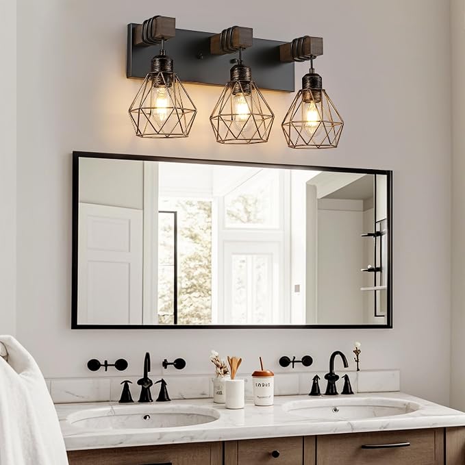 Farmhouse Bathroom Light Fixtures, 3-Light Bathroom Lighting Fixtures Over - Image 9