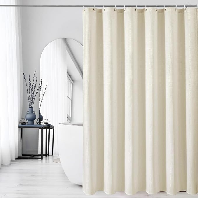 Gibelle Extra Long Shower Curtain 72 x 84, Tall Waffle Weave Textured Fabric - Image 6