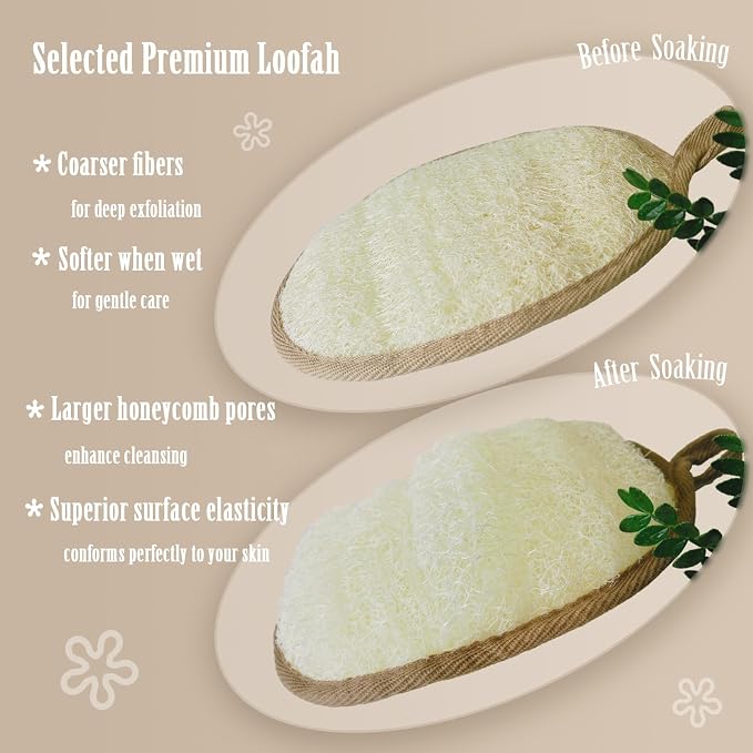 Natural Loofah Body Scrubber for Sensitive & All Skin Types, Made - Image 3