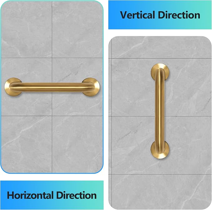 Shower Grab Bar, 2 Pack 24 Inch Gold Bathroom Safety Bar, 1.25" Diameter 304 - Image 4