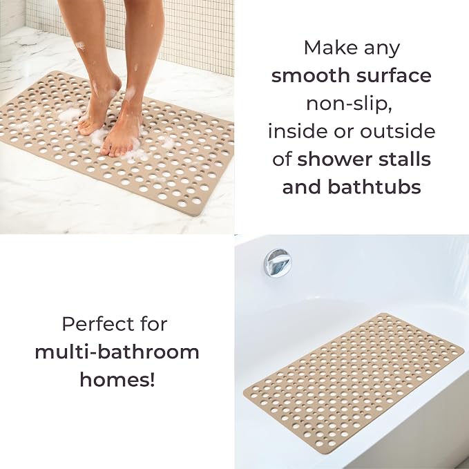 Non Slip Bathtub Mat and Shower Mat Beige TPE Strong Suction Cups Aesthetic - Image 2