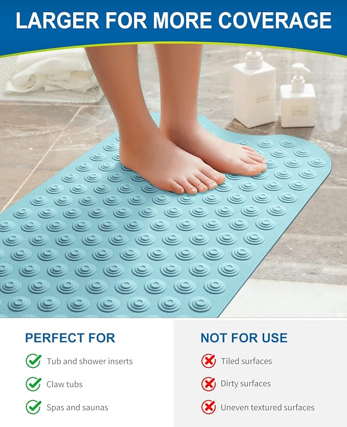 Bligli Bathtub Mat Non-Slip Without Suction Cups, 39x16inch Extra Long Bath Mats - Image 5