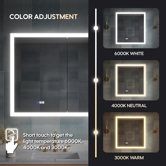 WELLFOR 36 x 32 Inch LED Medicine Cabinet - Image 8