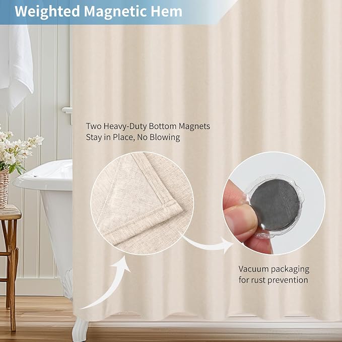 2-in-1 Waterproof Extra Long Fabric Shower Curtain or Liner, Linen Textured - Image 7