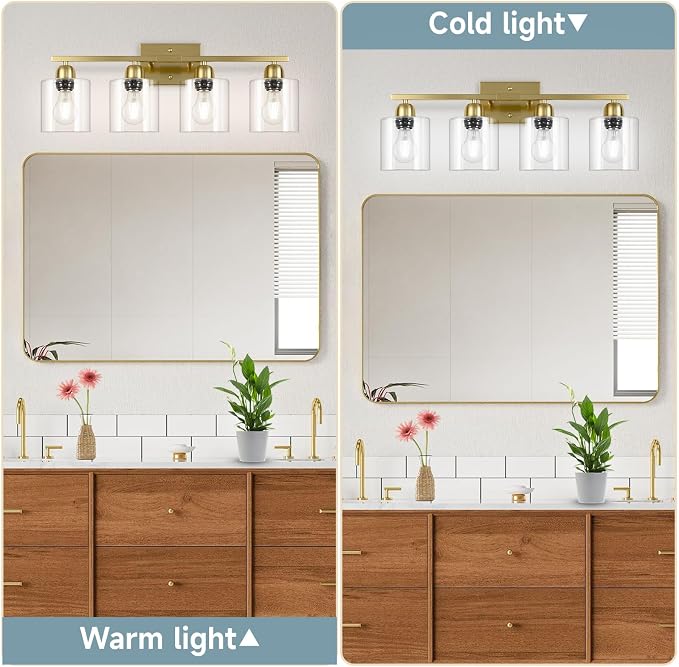 Modern Brushed Gold 4 Light Bathroom Light Fixtures, 24 inch Vanity Lights - Image 4