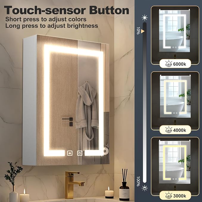 Bathroom Medicine Cabinet with Mirror, Wall Mounted or Recessed Medicine - Image 2