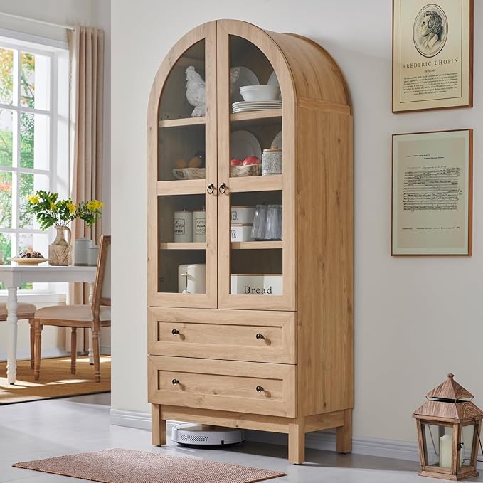 71" Tall Arched Kitchen Pantry, Modern Farmhouse Wood Kitchens Storage Cabinets - Image 3