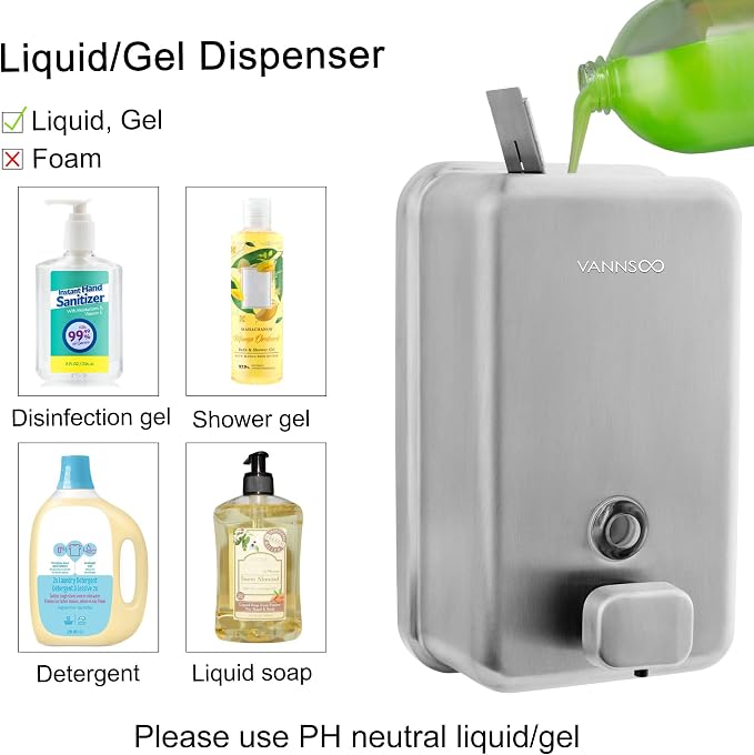 Wall Mounted Soap Dispenser Bathroom, 1100ml 37oz Commercial Stainless Steel - Image 6