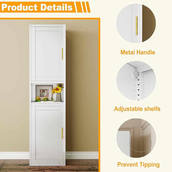 Tall Narrow Storage Cabinet 66.93" H Tall Bathroom Cabinets Metal Pantry Cabinet - Image 4