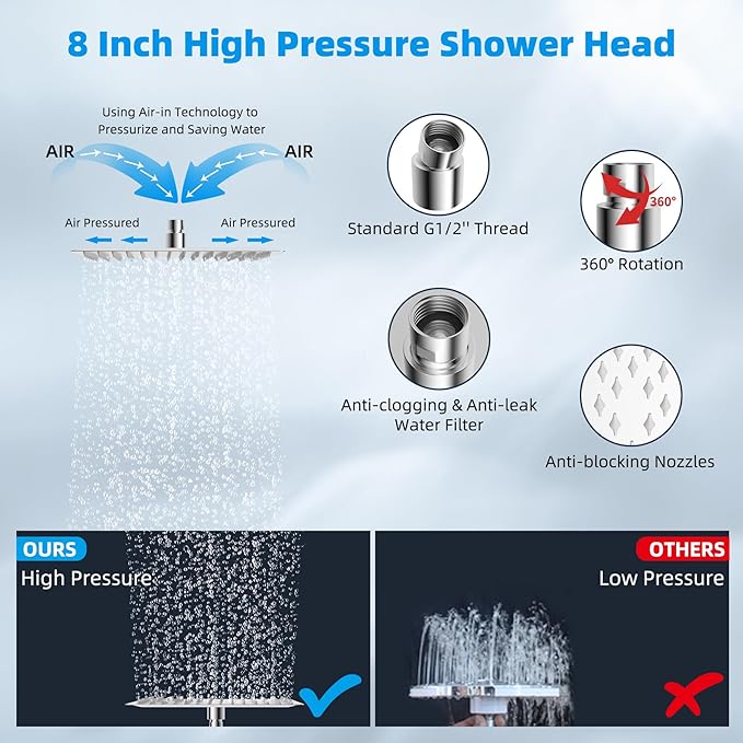Hibbent All Metal Rain Shower Head, Solid Brass Adjustable Shower Arm Extender - Image 2