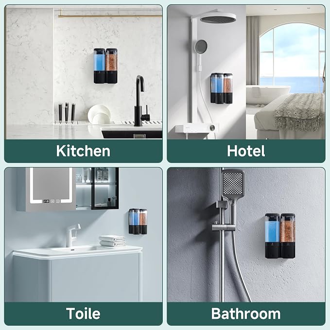 Shampoo and Conditioner Dispenser 2 Chamber No Drill Shampoo Dispenser - Image 6