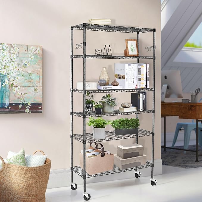 6 Tier Storage Shelves with Wheels, 2100lbs Capacity Heavy Duty Shelving Units - Image 8