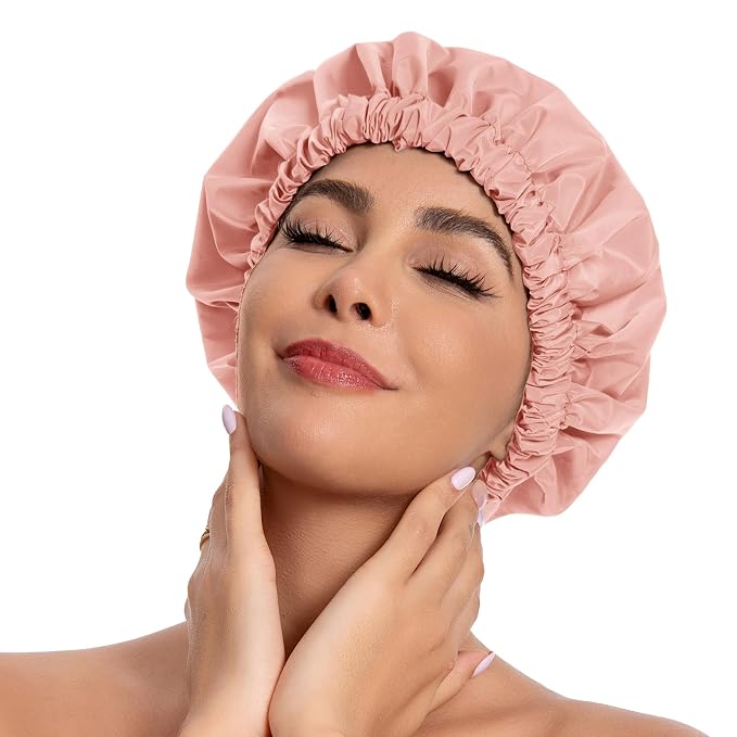 Reusable Shower Cap for Women, Stylish Large Waterproof Shower Bonnet Washable by Edoneery