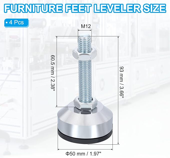 PATIKIL Furniture Leveling Feet 2" Dia Base M12 Thread - Image 2