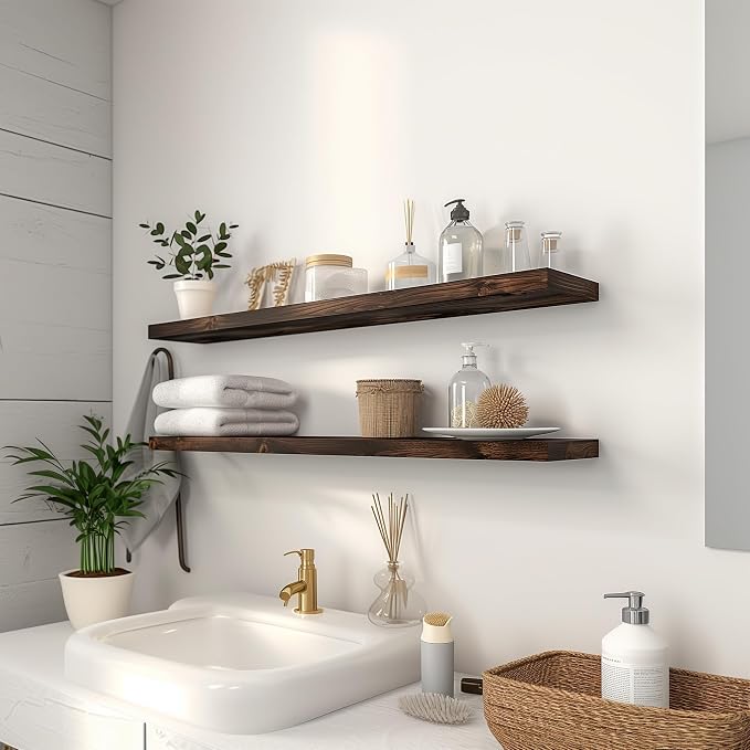 48 Inch Floating Shelves for Wall Rustic Brown Wood Wall Shelves for Bedroom - Image 6