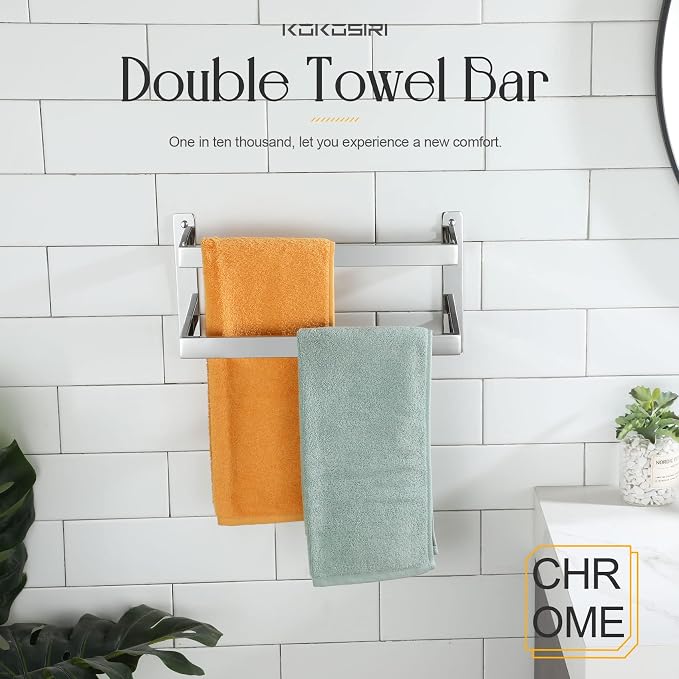 KOKOSIRI Towel Bars Hand Towel Holders 16 Inches Chrome Bathroom 2-Tiers Ladder - Image 4
