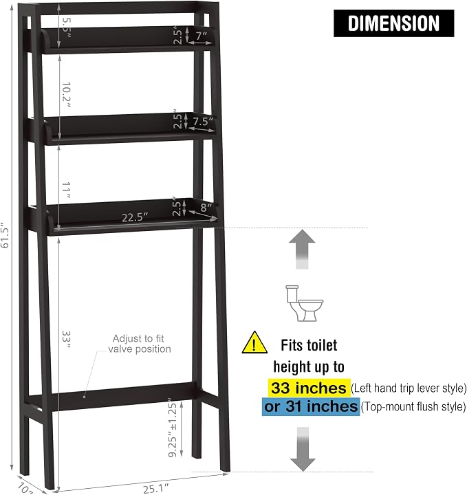 UTEX Over The Toilet Storage, 3-Tier Bathroom Shelves Over Toilet, Behind - Image 3
