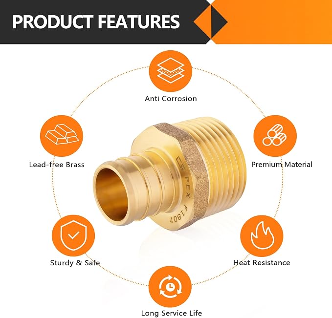 100-Pack HeSun PEX Fittings, Brass Crimp Male Adapter Fitting - Image 3