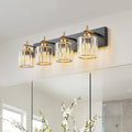 Black Gold Crystal Bathroom Vanity Light, Modern 4-Lights Bathroom Light by HUOKU