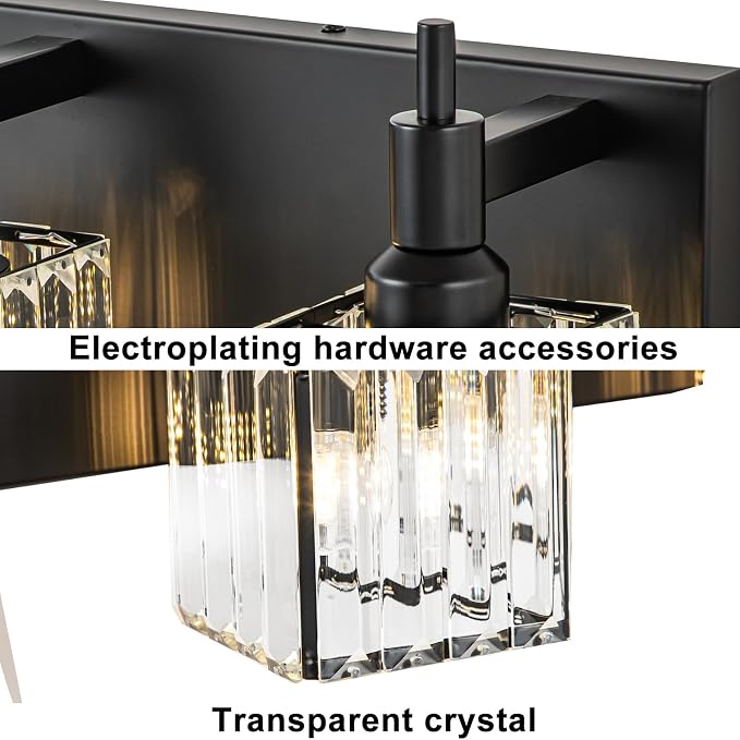 Black Crystal Bathroom Vanity Light 3-Light Modern Bathroom Lighting Fixtures - Image 4