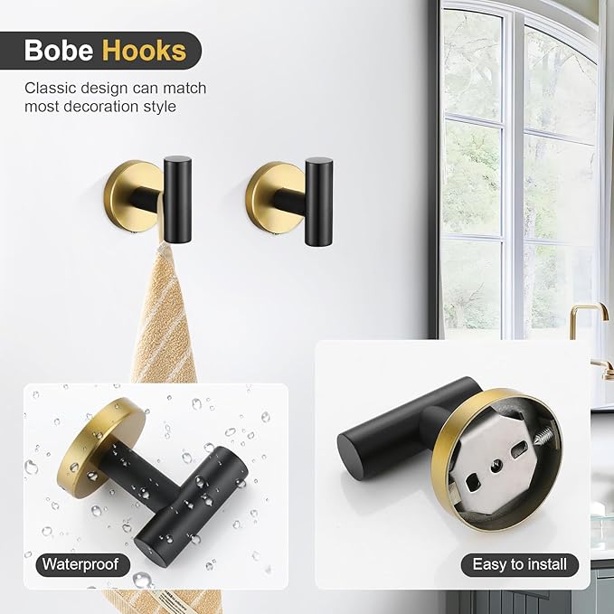 TQKAG Black and Gold Bathroom Hardware Set 6-Piece Bathroom Accessory Set 23.6 - Image 4