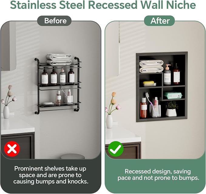 Stainless Steel Recessed Medicine Cabinet 14 * 18, Rust-proof Metal Wall Niche - Image 3