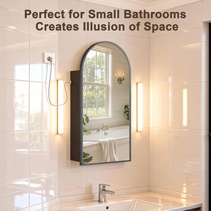 FKWin Black Mirror with Medicine Cabinet and Power Outlet, not Recessed - Image 5