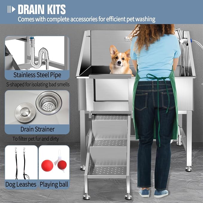 38" Dog Washing Station, Professional Stainless Steel Dog Bathing Station - Image 6