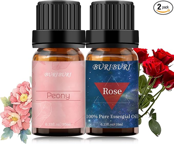 BURIBURI Rose Oil and Peony Essential Oil Set 2 Pack, 100% Pure Diffuser Rose by BURIBURI