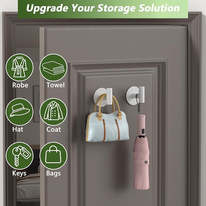 Heavy Duty White Towel Hooks, Stainless Steel Adhesive Coat Hooks - Image 8
