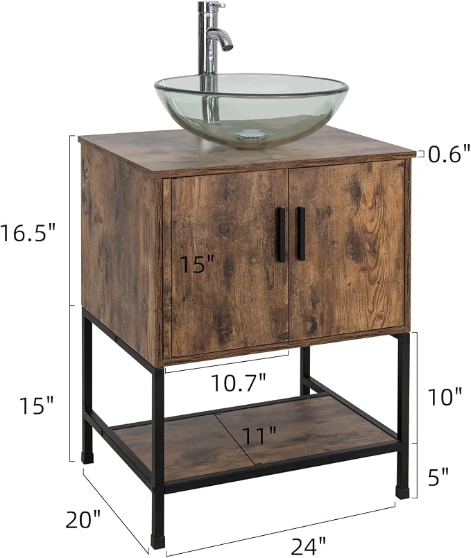 UEV 24" Antique Bathroom Vanity, Dark Brown Bathroom Vanity Set - Image 2