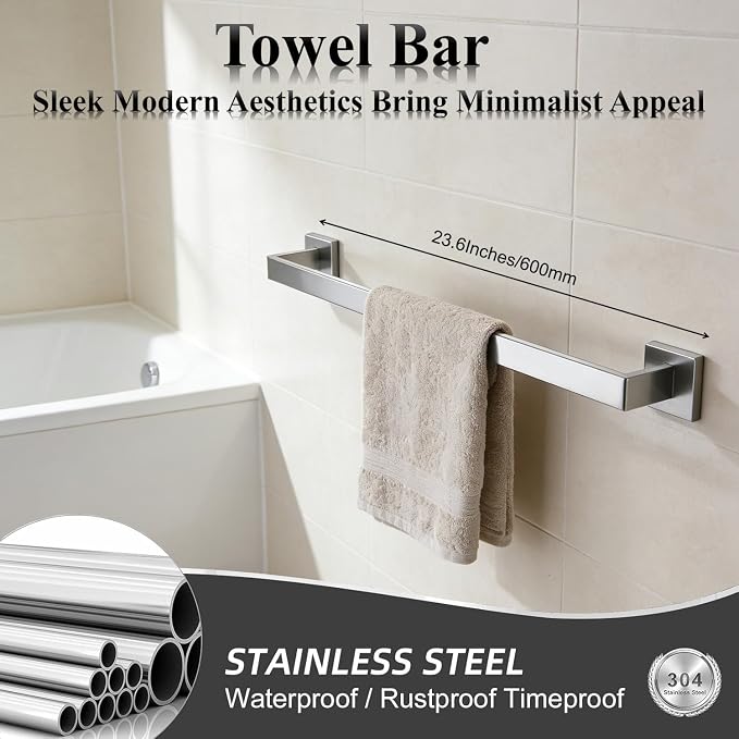 Bathroom Hardware Set 5 Piece Brushed Nickel Bathroom Accessories Set SUS304 - Image 2