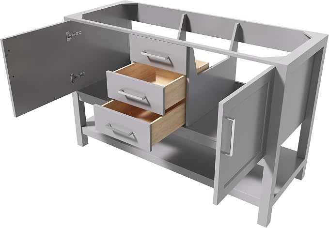 ARIEL 54" Grey Bathroom Vanity Base Cabinet, 2 Soft Closing Doors and 6 - Image 4