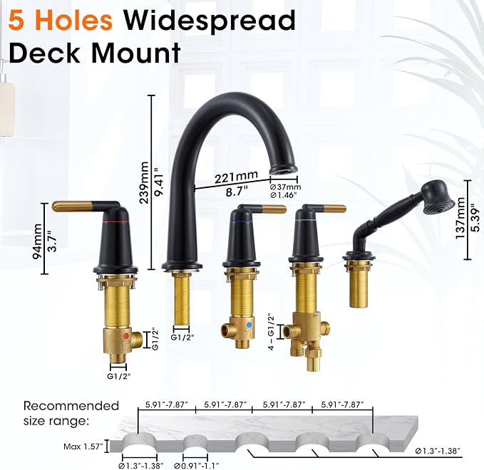 Black & Rose Gold Roman Bathtub Faucet Set - Image 6