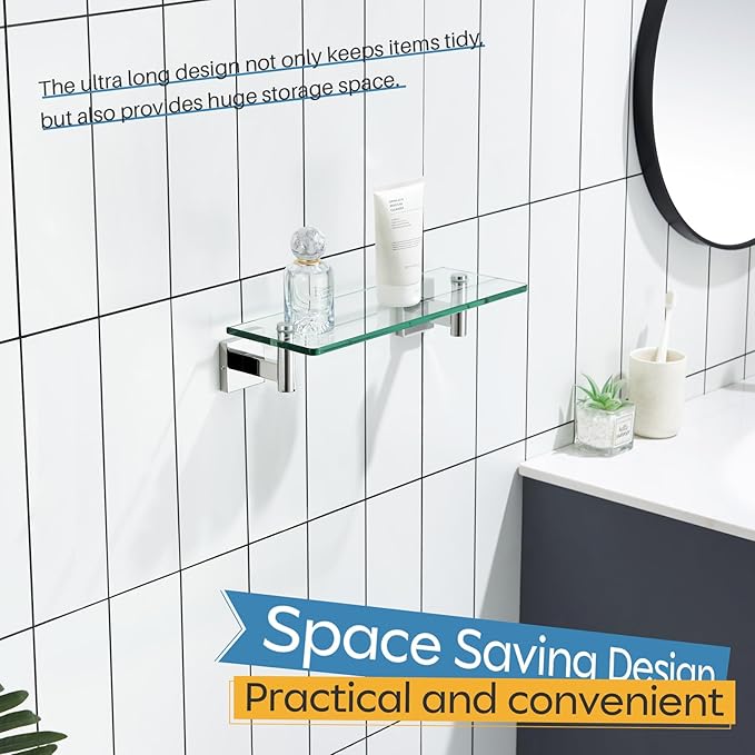 KOKOSIRI Bathroom Shelves Wall Mounted Floating Glass Shelf Polished Stainless - Image 6
