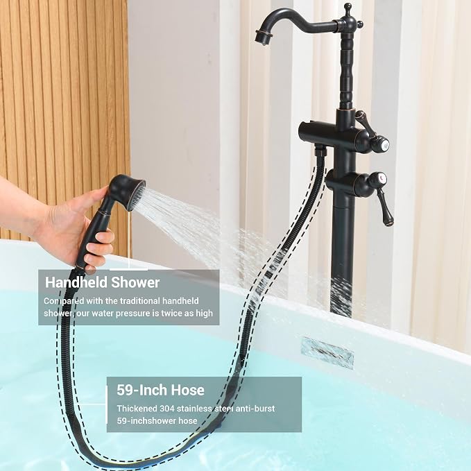 Oil Rubbed Bronze Freestanding Bathtub Faucet Sets Single Handle - Image 5