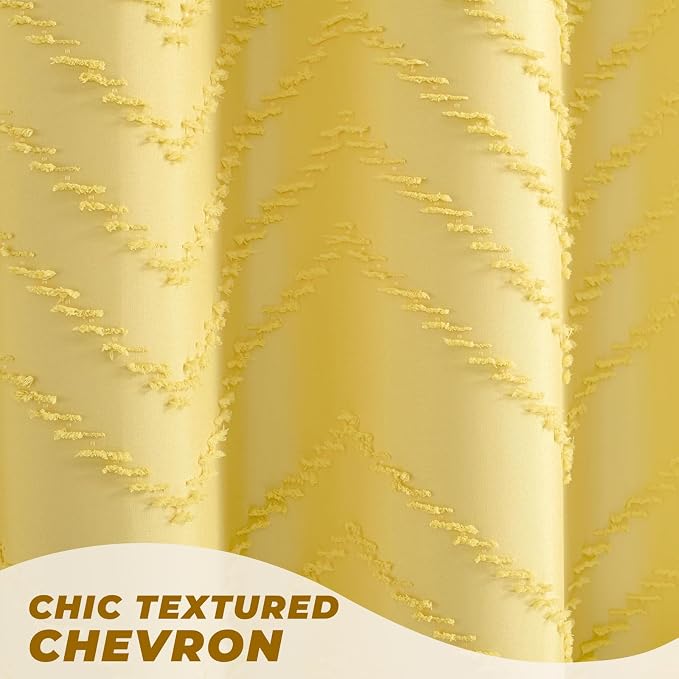 Yellow Shower Curtain Boho Farmhouse Shower Curtain 72 x 72 Tufted Chevron - Image 2