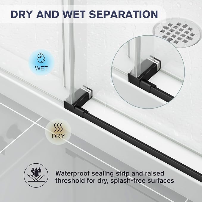 Frameless Shower Door, 49-54" W x 76" H Sliding Glass Shower Door, 1/4''(6mm - Image 9
