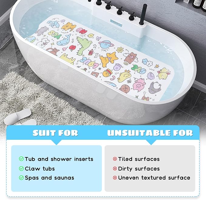 Baby Bath Mat for Tub Non Slip Kids Bathtub Mat Extra Long 40X16 Inch Toddler - Image 7