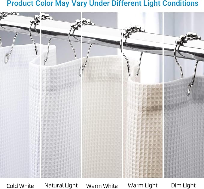 AmazerBath White Shower Curtain 80 Inches Long, Waffle Shower Curtain 72x80 - Image 2