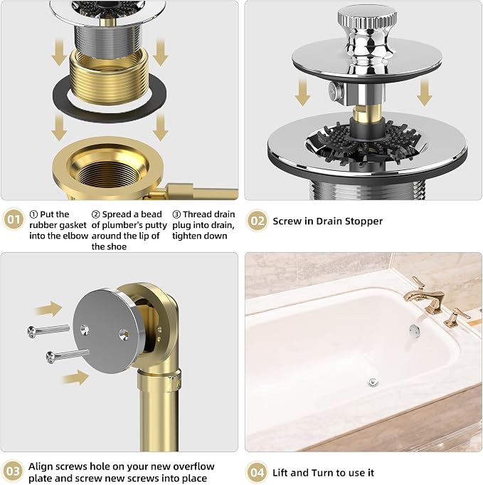 Chrome Plated Bathtub Drain, Hair Catcher and 2-Hole Overflow Faceplate - Image 7
