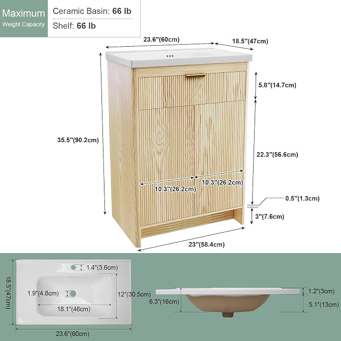 24 Inch Bathroom Vanity with Sink, Bathroom Vanity Cabinet with Single Sink - Image 2